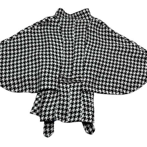 Luii Black/White Houndstooth Acrylic Belted Cape Jacket Women's Size Small - Picture 3 of 7